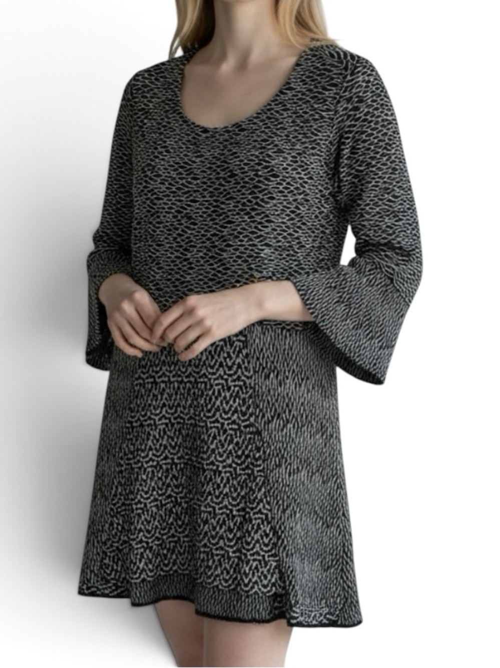 HABITAT Women’s Black/White Geometric Textured 3/4 Sleeve Tunic Top Size Large